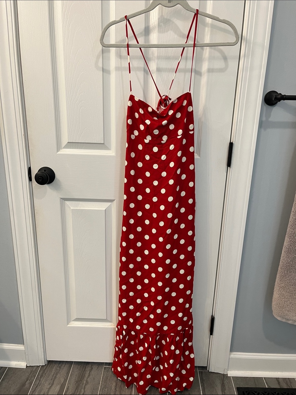 Red and Cream Polka Dot Maxi Dress